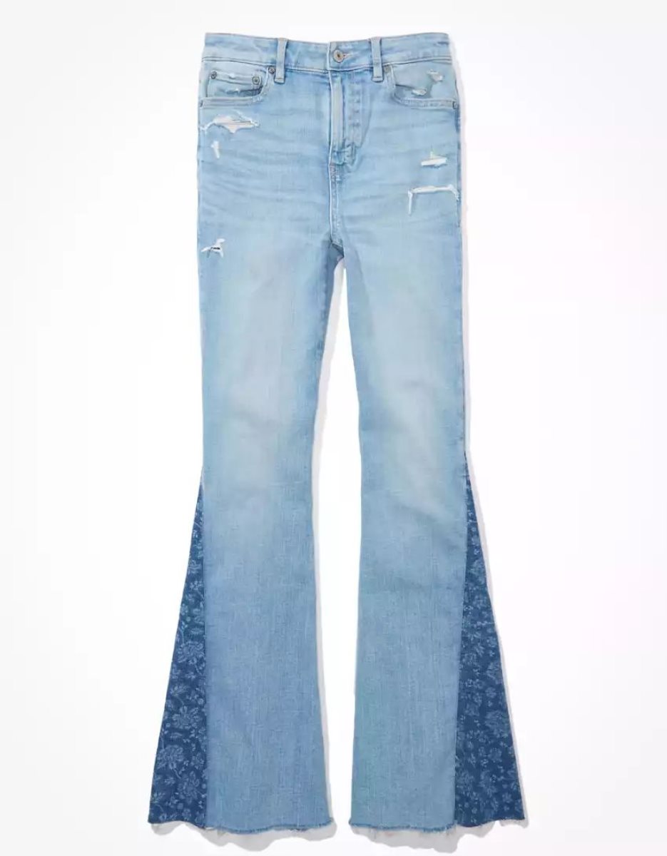 Jean American Eagle AE Ne(x)t Level Super High-Waisted Flare Indigo Clair Femme | GKD-27801538